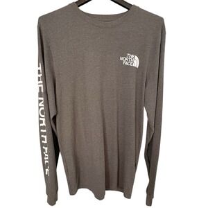 The North Face Mens T-Shirt Long Sleeve Gray Graphic Logo Crew Neck Size Small